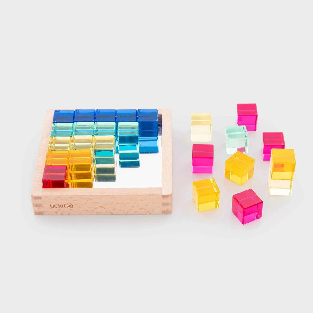 Edelsteen Kubus Spiegeltray met 25 blokjes - Open ended speelgoed Tickit - In den Olifant