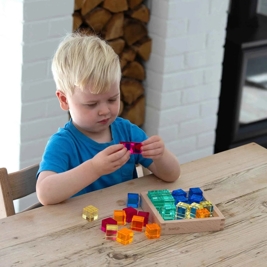 Edelsteen Kubus Spiegeltray met 25 blokjes - Open ended speelgoed Tickit - In den Olifant