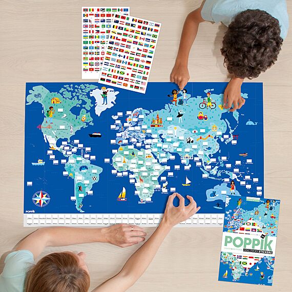 Educatieve Xxl Poster + 200 Stickers Flags | 6 - 12 Jaar - Stickers en stickersets Poppik - In den Olifant