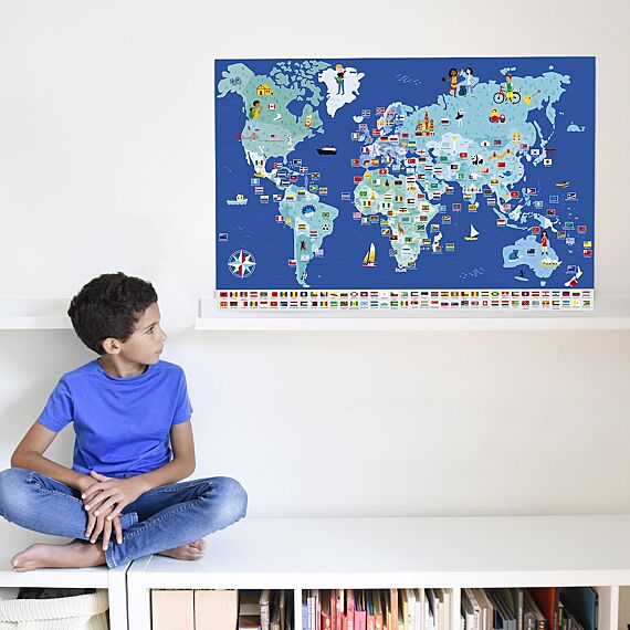 Educatieve Xxl Poster + 200 Stickers Flags | 6 - 12 Jaar - Stickers en stickersets Poppik - In den Olifant