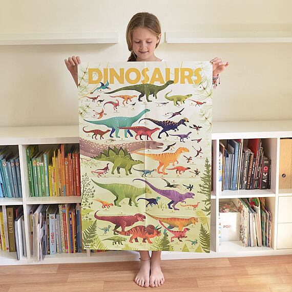 Educatieve Xxl Poster + 32 Stickers Dinosaurs | 5 - 12 Jaar - Stickers en stickersets Poppik - In den Olifant