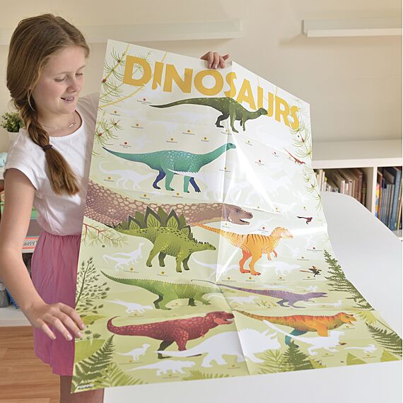 Educatieve Xxl Poster + 32 Stickers Dinosaurs | 5 - 12 Jaar - Stickers en stickersets Poppik - In den Olifant