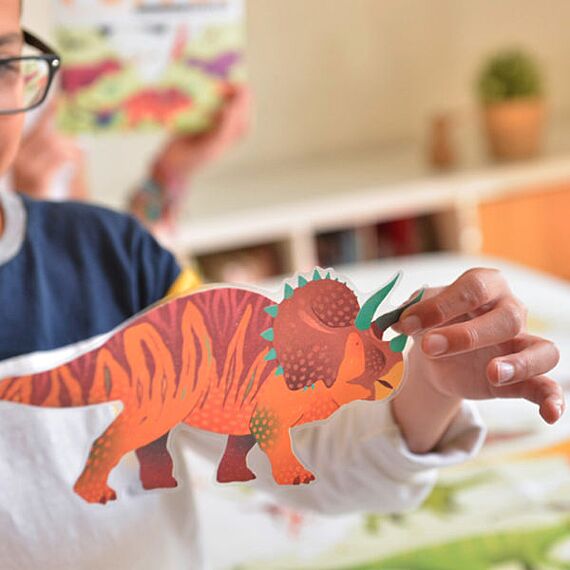 Educatieve Xxl Poster + 32 Stickers Dinosaurs | 5 - 12 Jaar - Stickers en stickersets Poppik - In den Olifant
