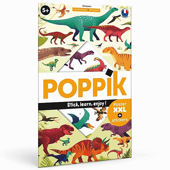 Educatieve Xxl Poster + 32 Stickers Dinosaurs | 5 - 12 Jaar - Stickers en stickersets Poppik - In den Olifant