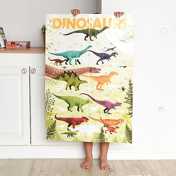 Educatieve Xxl Poster + 32 Stickers Dinosaurs | 5 - 12 Jaar - Stickers en stickersets Poppik - In den Olifant