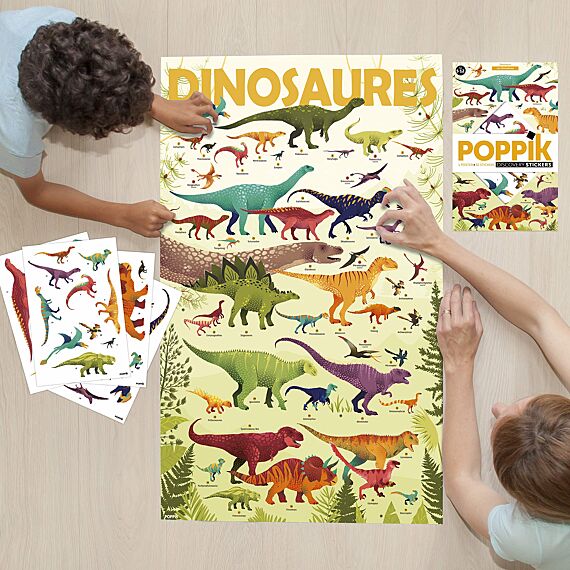 Educatieve Xxl Poster + 32 Stickers Dinosaurs | 5 - 12 Jaar - Stickers en stickersets Poppik - In den Olifant