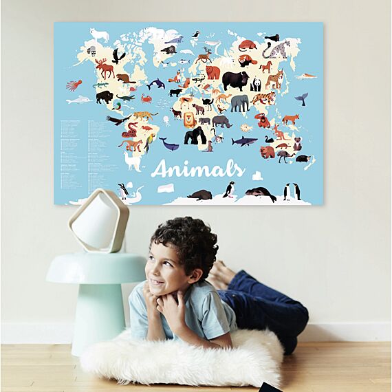 Educatieve Xxl Poster + 42 Stickers Animals Of The World | 5 - 12 Jaar - Stickers en stickersets Poppik - In den Olifant