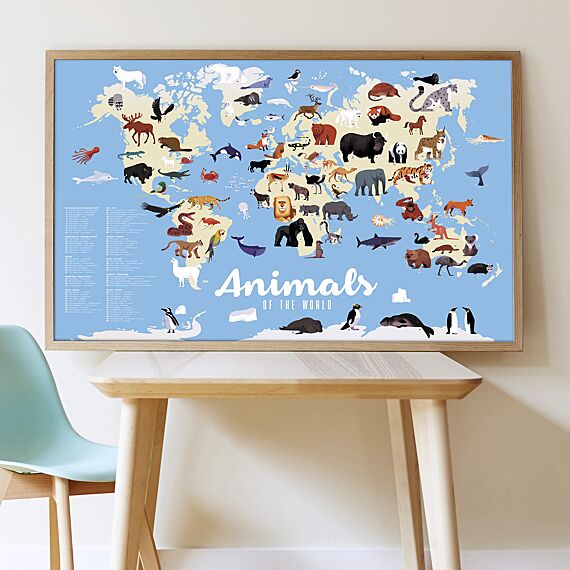Educatieve Xxl Poster + 42 Stickers Animals Of The World | 5 - 12 Jaar - Stickers en stickersets Poppik - In den Olifant
