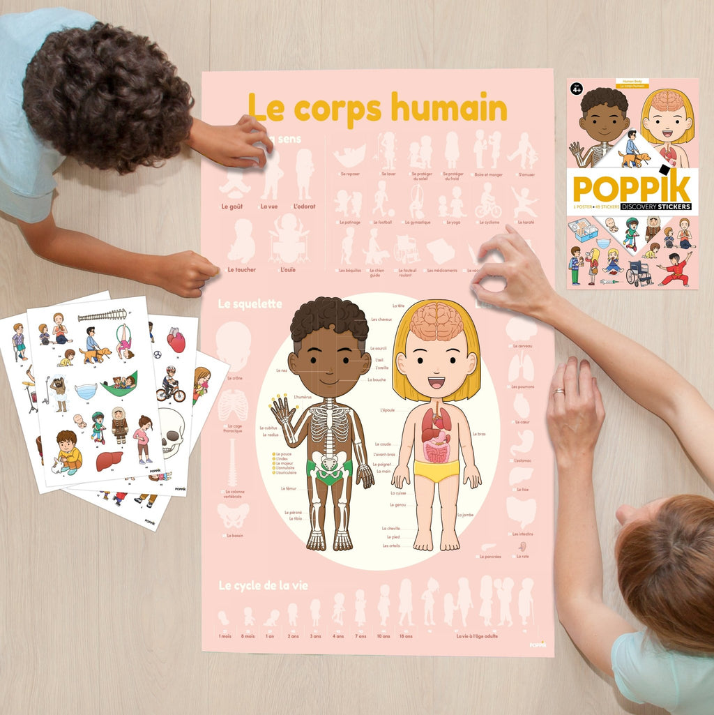 Educatieve XXL poster + 49 stickers Human Body - Stickers en stickersets Poppik - In den Olifant