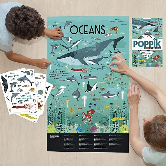 Educatieve Xxl Poster + 59 Stickers Oceans | 6 - 12 Jaar - Stickers en stickersets Poppik - In den Olifant
