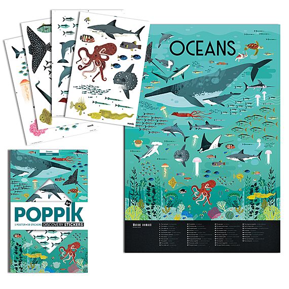 Educatieve Xxl Poster + 59 Stickers Oceans | 6 - 12 Jaar - Stickers en stickersets Poppik - In den Olifant