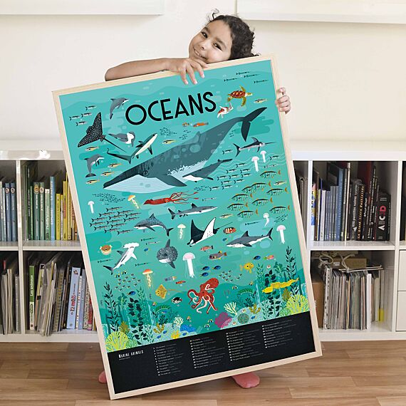 Educatieve Xxl Poster + 59 Stickers Oceans | 6 - 12 Jaar - Stickers en stickersets Poppik - In den Olifant
