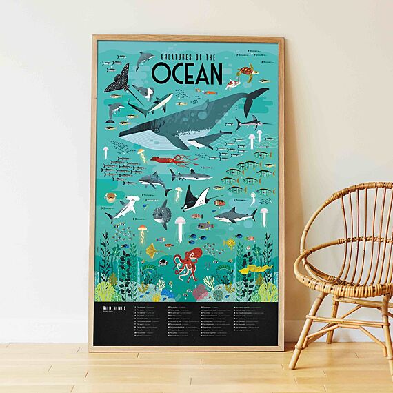 Educatieve Xxl Poster + 59 Stickers Oceans | 6 - 12 Jaar - Stickers en stickersets Poppik - In den Olifant