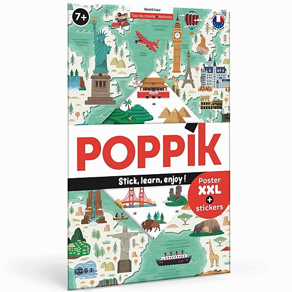Educatieve Xxl Poster + 71 Stickers World Tour | 7 - 12 Jaar - Stickers en stickersets Poppik - In den Olifant