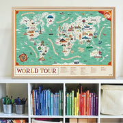 Educatieve Xxl Poster + 71 Stickers World Tour | 7 - 12 Jaar - Stickers en stickersets Poppik - In den Olifant