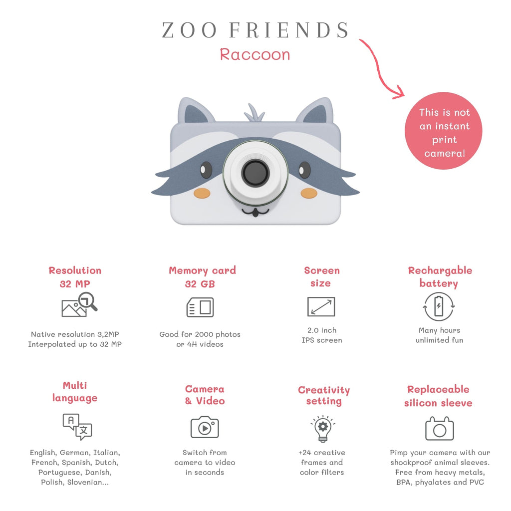 Eerste fotocamera - Zoo Friends Raccoon - Camera's The Zoo Family - In den Olifant