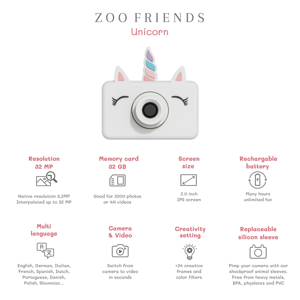 Eerste fotocamera - Zoo Friends Unicorn - Camera's The Zoo Family - In den Olifant