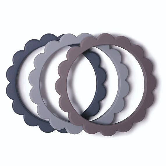 Bijtarmbandjes Flower Bracelet Steel, Dark Gray & Stone - Set van 3