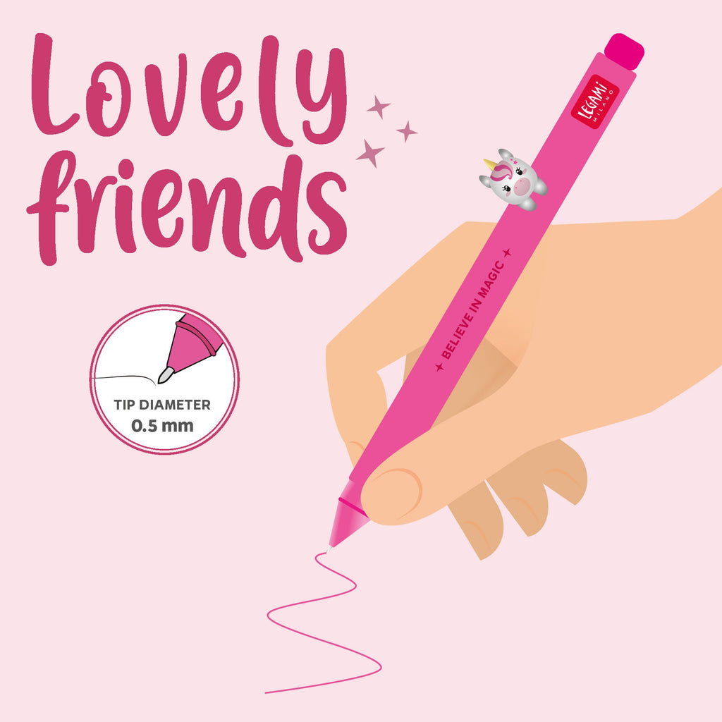 Gel Pen With Animal Decoration - Lovely Friends - Unicorn - Schrijfwaren Legami - In den Olifant