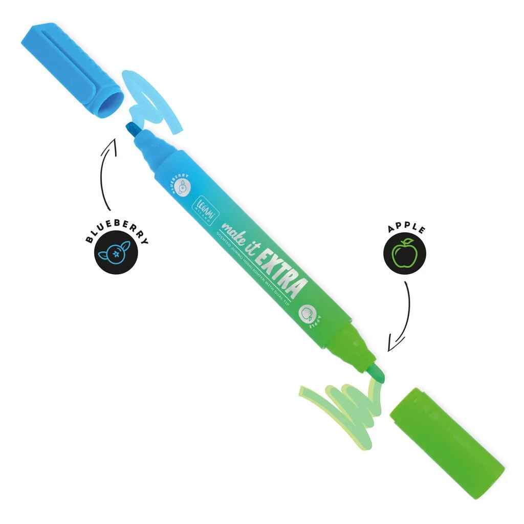 Geurende XL markeerstift Make It Extra Blauw + Groen - 24,5 cm - Schrijfwaren Legami - In den Olifant