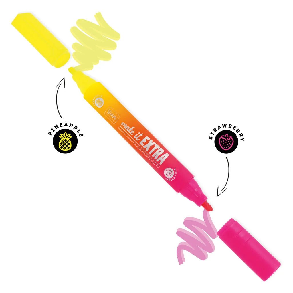 Geurende XL markeerstift Make It Extra Geel + Roze - 24,5 cm - Schrijfwaren Legami - In den Olifant