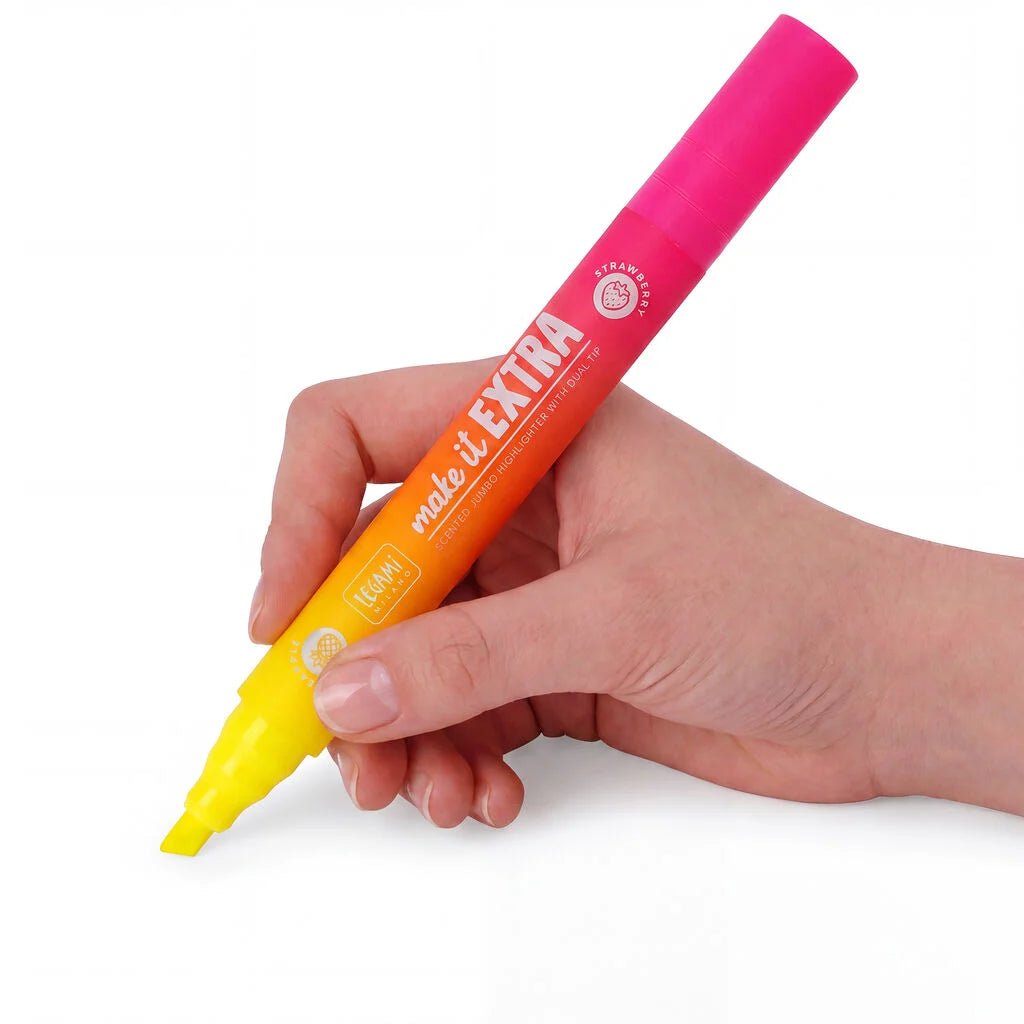 Geurende XL markeerstift Make It Extra Geel + Roze - 24,5 cm - Schrijfwaren Legami - In den Olifant
