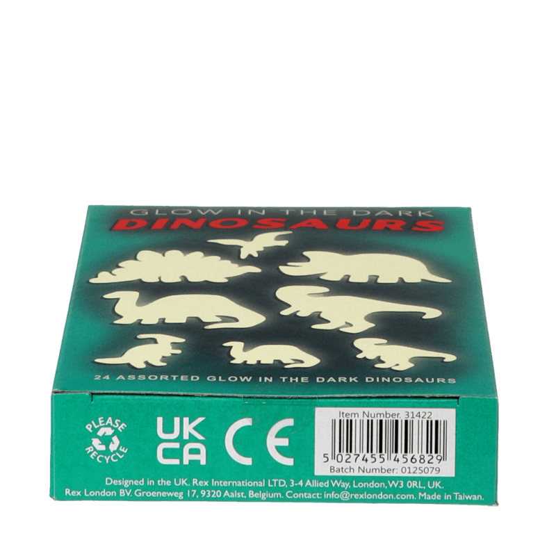 Glow in the dark stick - on shapes Dinosaurs - set van 24 - Muurdecoratie REX London - In den Olifant