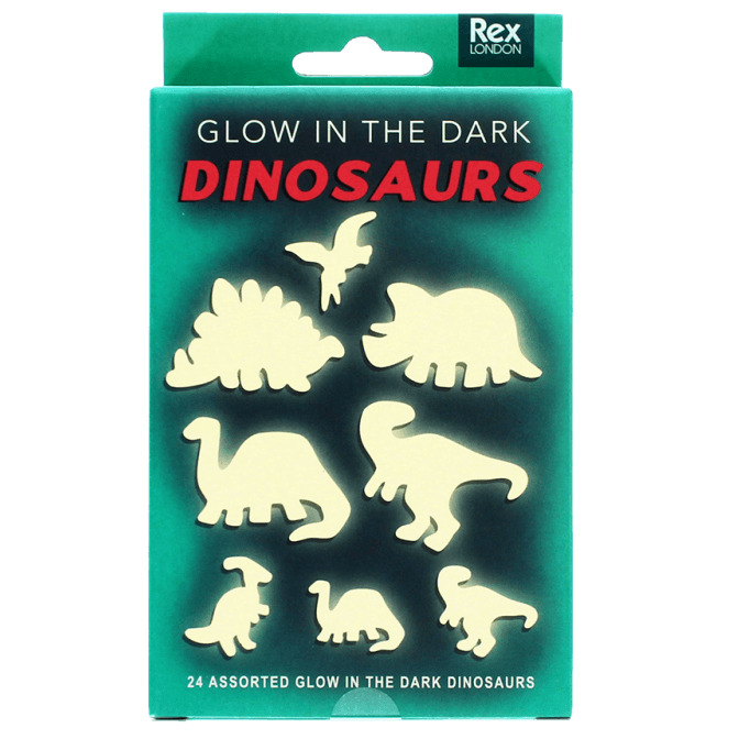Glow in the dark stick - on shapes Dinosaurs - set van 24 - Muurdecoratie REX London - In den Olifant