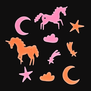 Glow in the dark stick - on shapes Unicorns - set van 24 - Muurdecoratie REX London - In den Olifant