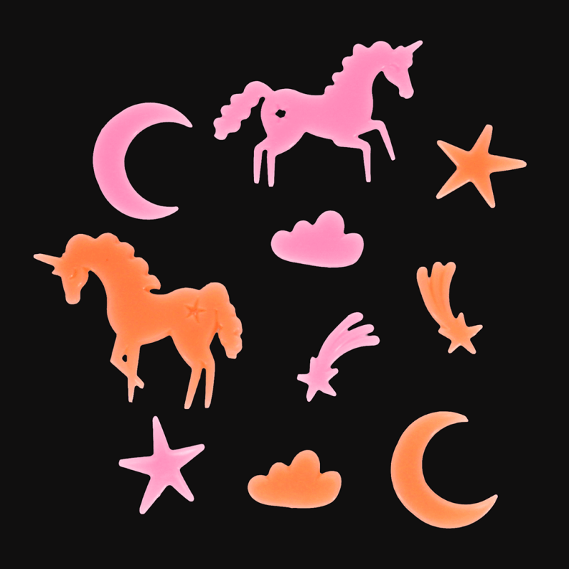 Glow in the dark stick - on shapes Unicorns - set van 24 - Muurdecoratie REX London - In den Olifant