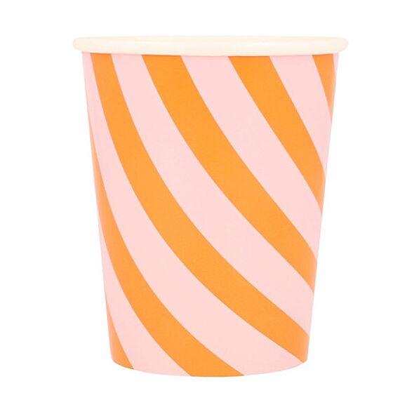 Feestbekers Pink & Orange Stripy Cups - Set Van 8