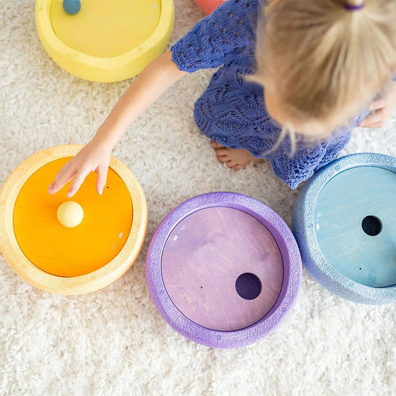 Grimms x Stapelstein® Set + Rolling Discs Cool Pastel - Open ended speelgoed Stapelstein - In den Olifant