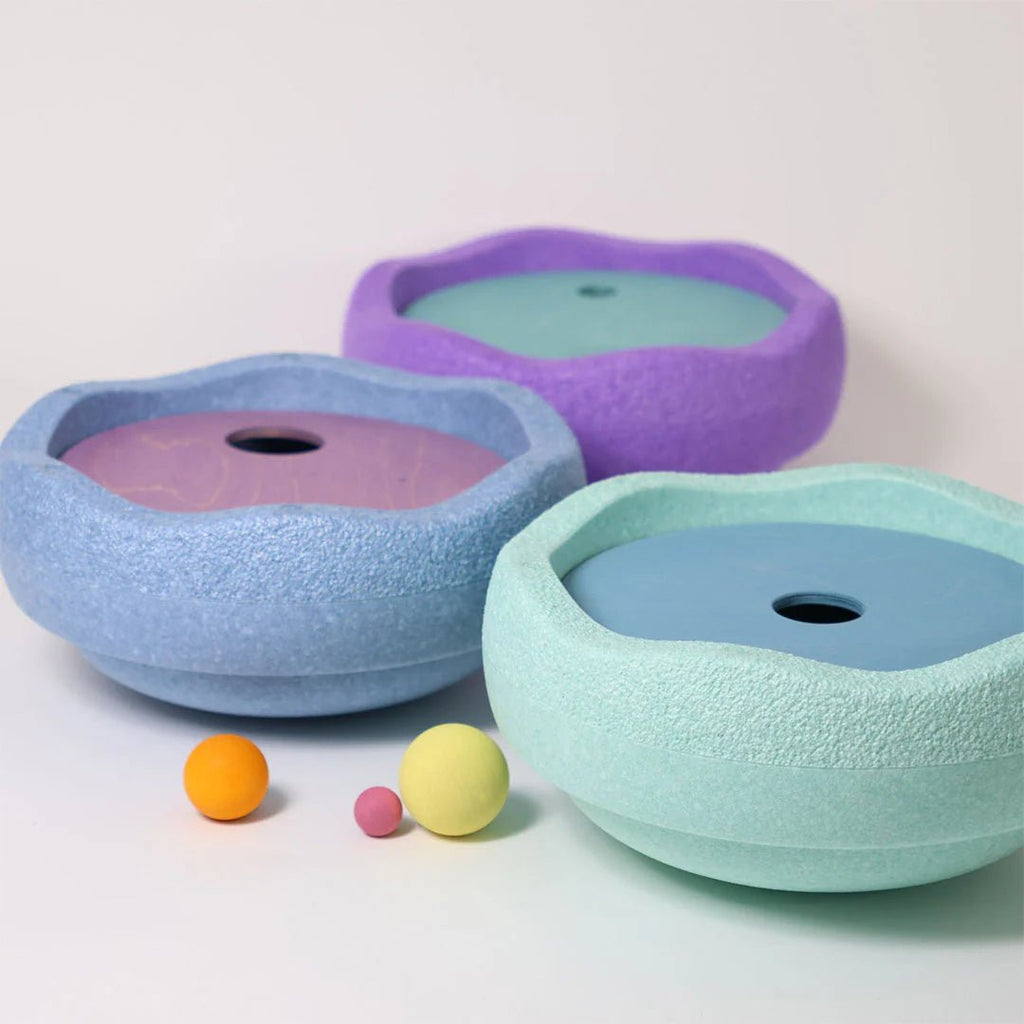 Grimms x Stapelstein® Set + Rolling Discs Cool Pastel - Open ended speelgoed Stapelstein - In den Olifant