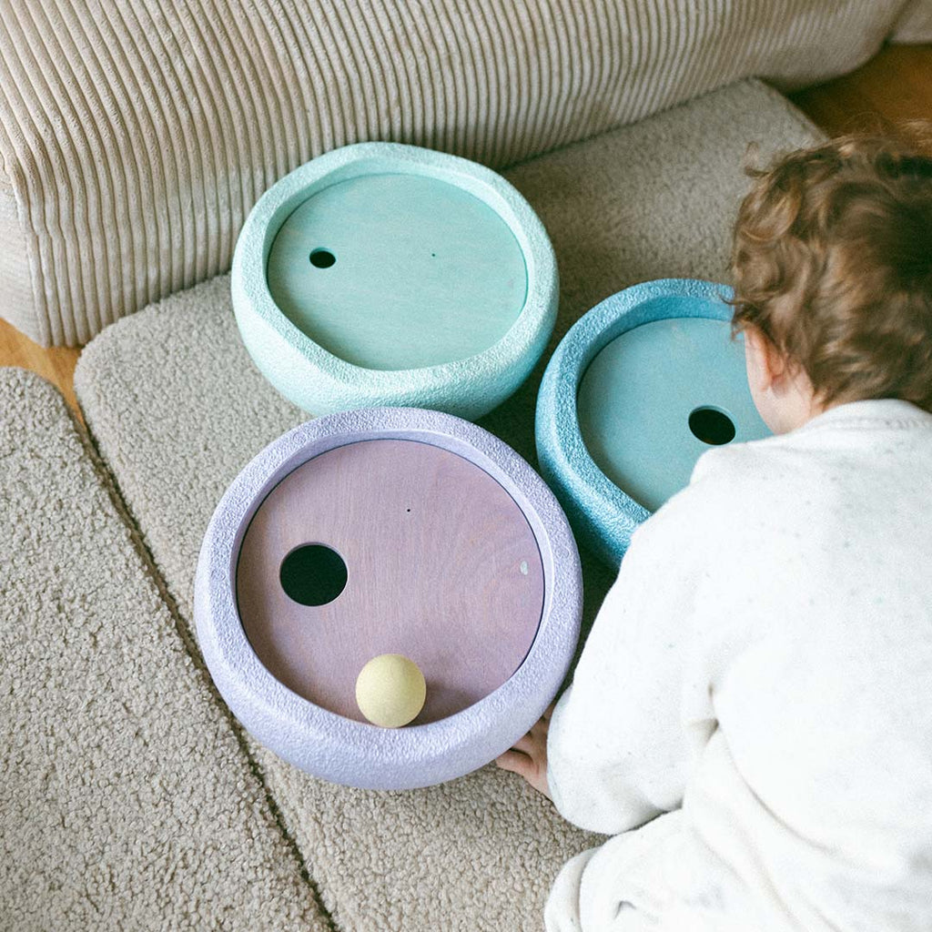 Grimms x Stapelstein® Set + Rolling Discs Cool Pastel - Open ended speelgoed Stapelstein - In den Olifant