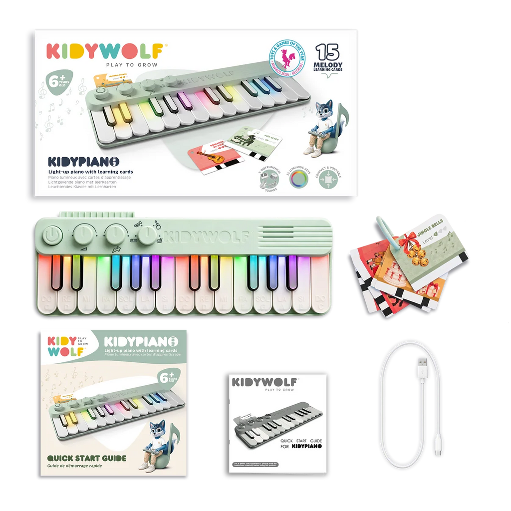 Groene kinderpiano met lichtgevende toetsen - Kidypiano Mini - Muziekinstrumenten Kidywolf - In den Olifant