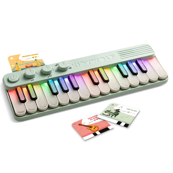 Groene kinderpiano met lichtgevende toetsen - Kidypiano Mini - Muziekinstrumenten Kidywolf - In den Olifant