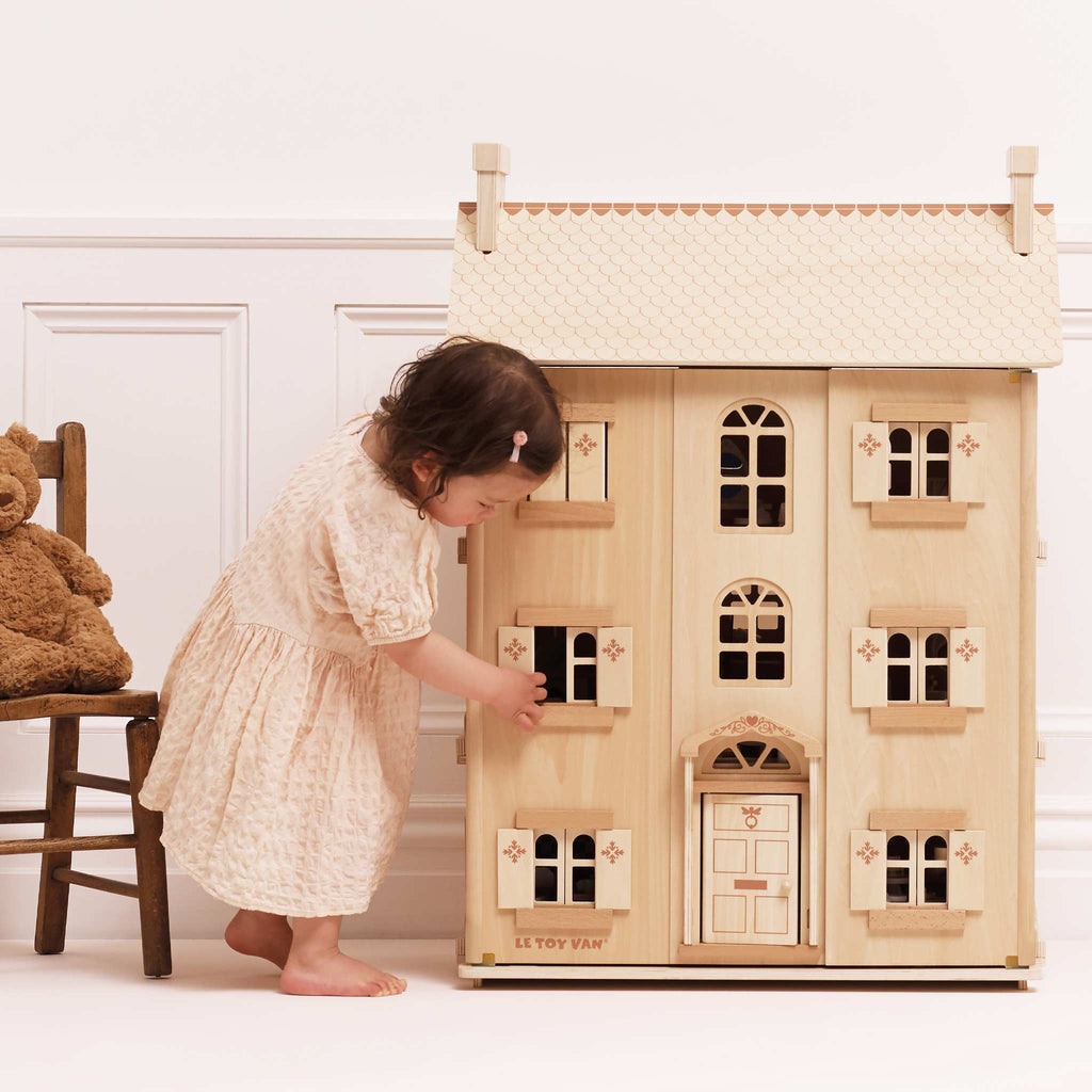 Groot poppenhuis in naturel houtkleur - 91 cm - Poppenhuizen en kastelen Le Toy Van - In den Olifant