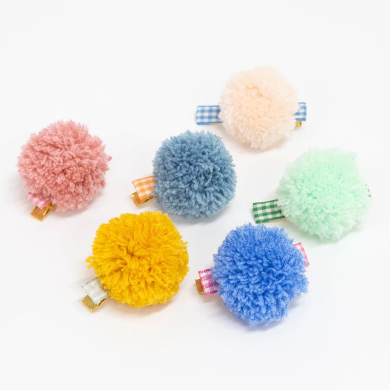 Haarclips Gingham Big Pompom Hair Clips - set van 6 - Haarspeldjes en diadeems Meri Meri - In den Olifant