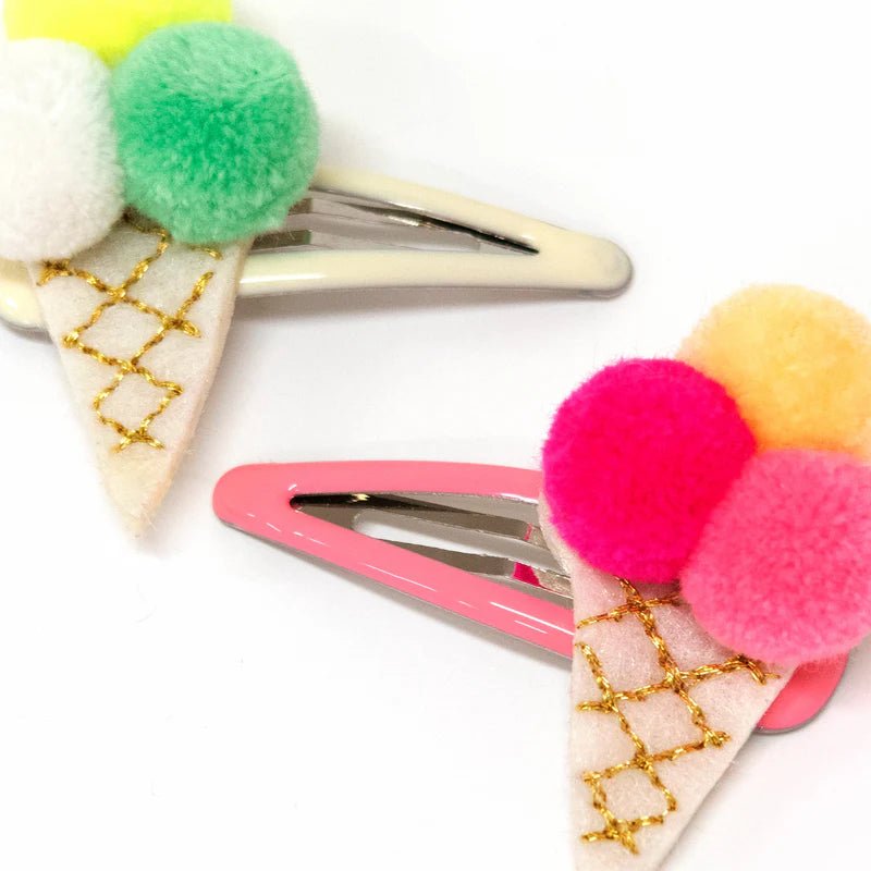 Haarspeldjes Ice cream pompom hair clips - set van 2 - Haarspeldjes en diadeems Meri Meri - In den Olifant