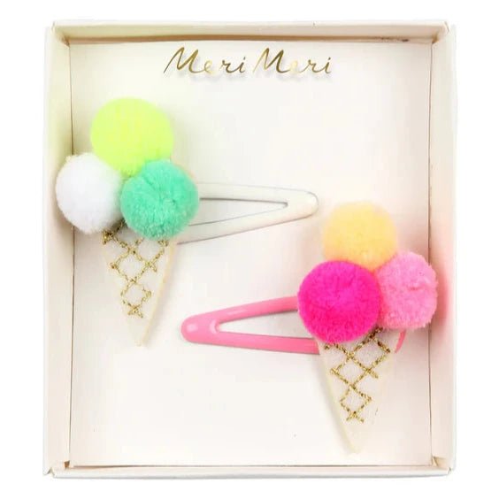 Haarspeldjes Ice cream pompom hair clips - set van 2 - Haarspeldjes en diadeems Meri Meri - In den Olifant