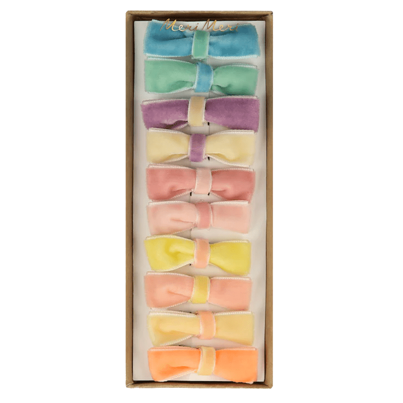 Haarspeldjes pastel velvet mini bow clips - set van 10 - Haarspeldjes en diadeems Meri Meri - In den Olifant