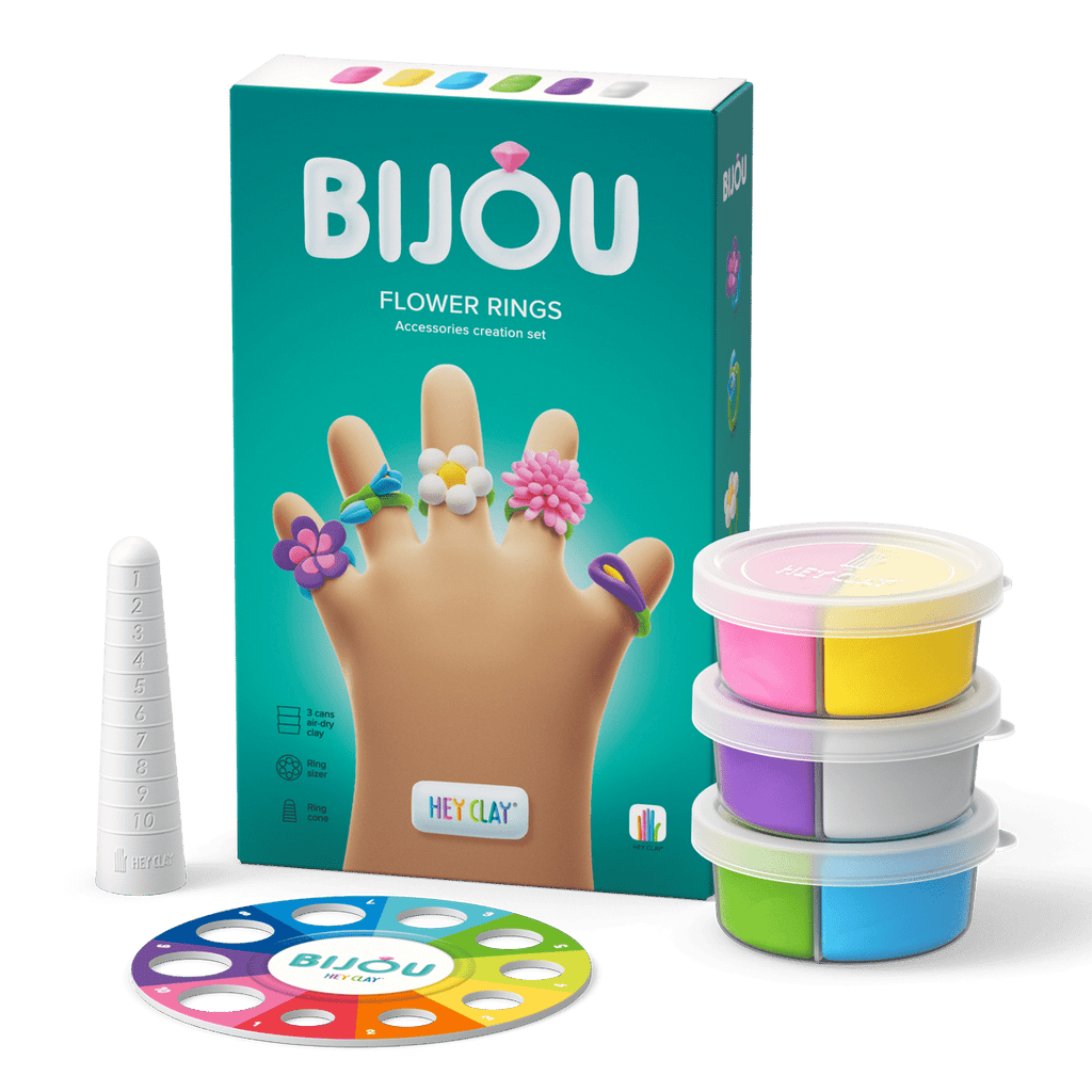 Hey Clay Bijoux Rings Flower - 3 potjes - Boetseren Hey Clay - In den Olifant