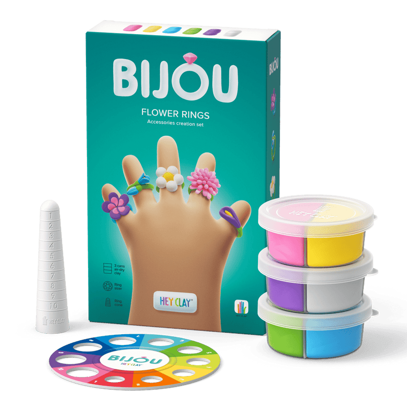 Hey Clay Bijoux Rings Flower - 3 potjes - Boetseren Hey Clay - In den Olifant