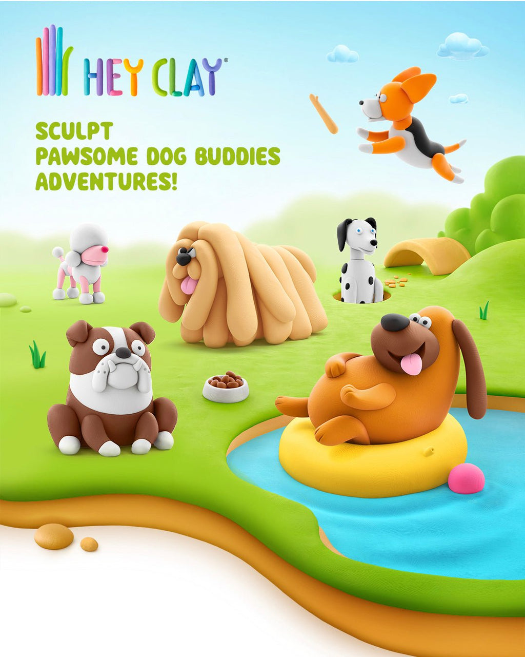 Hey Clay boetseerset Dog Duddies - 15 potjes - Boetseren Hey Clay - In den Olifant
