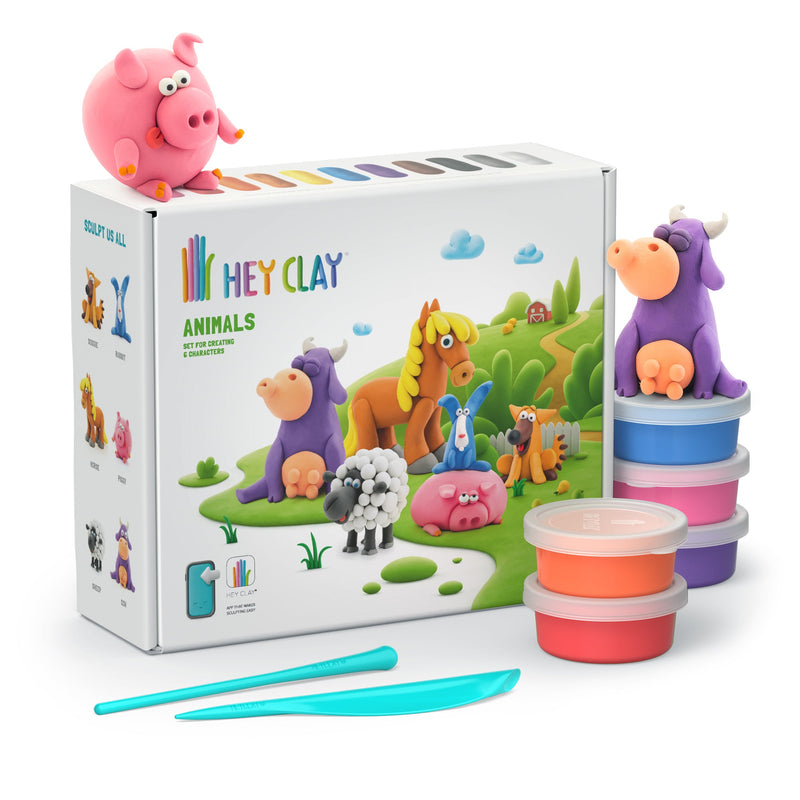 Hey Clay boetseerset Farm Animals - 15 potjes - Boetseren Hey Clay - In den Olifant