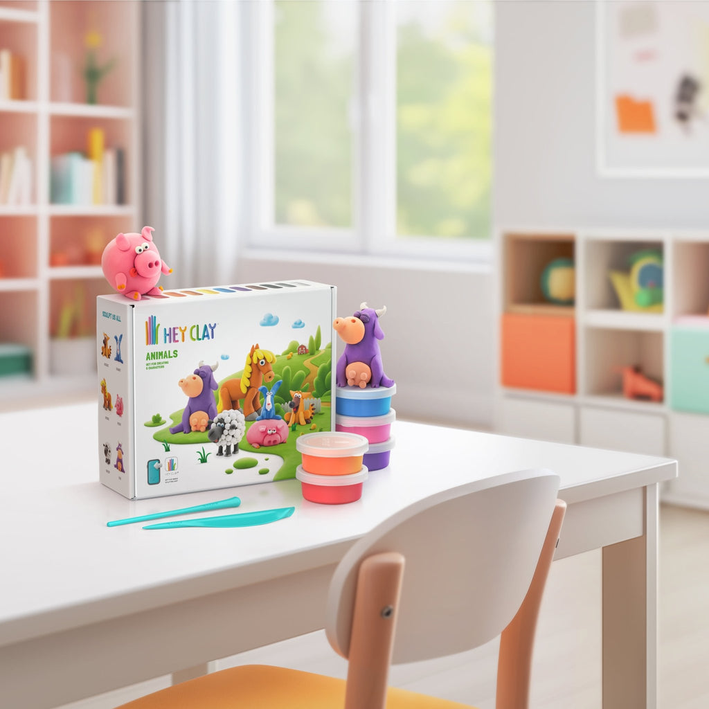 Hey Clay boetseerset Farm Animals - 15 potjes - Boetseren Hey Clay - In den Olifant