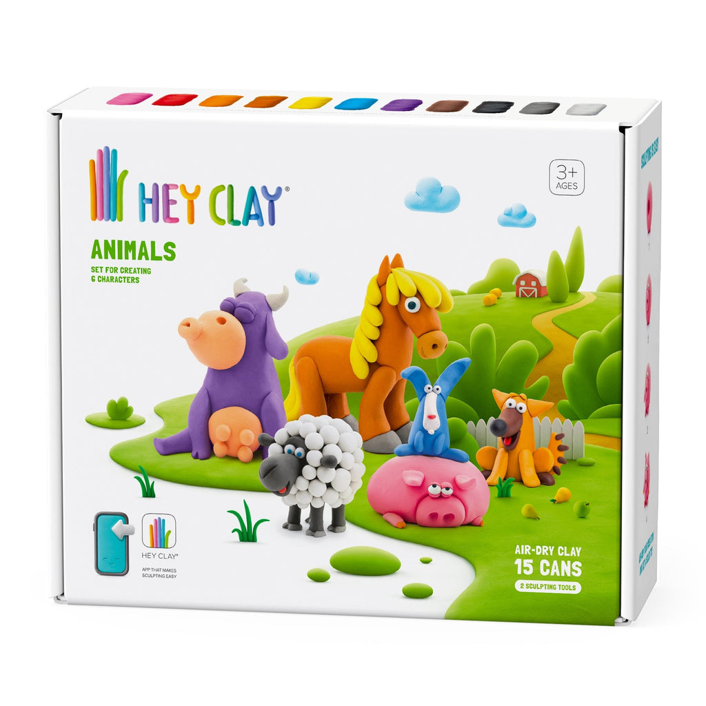 Hey Clay boetseerset Farm Animals - 15 potjes - Boetseren Hey Clay - In den Olifant