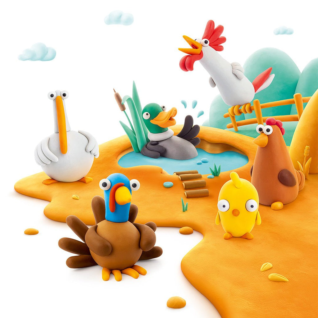 Hey Clay boetseerset Farm Birds - 15 potjes - Boetseren Hey Clay - In den Olifant