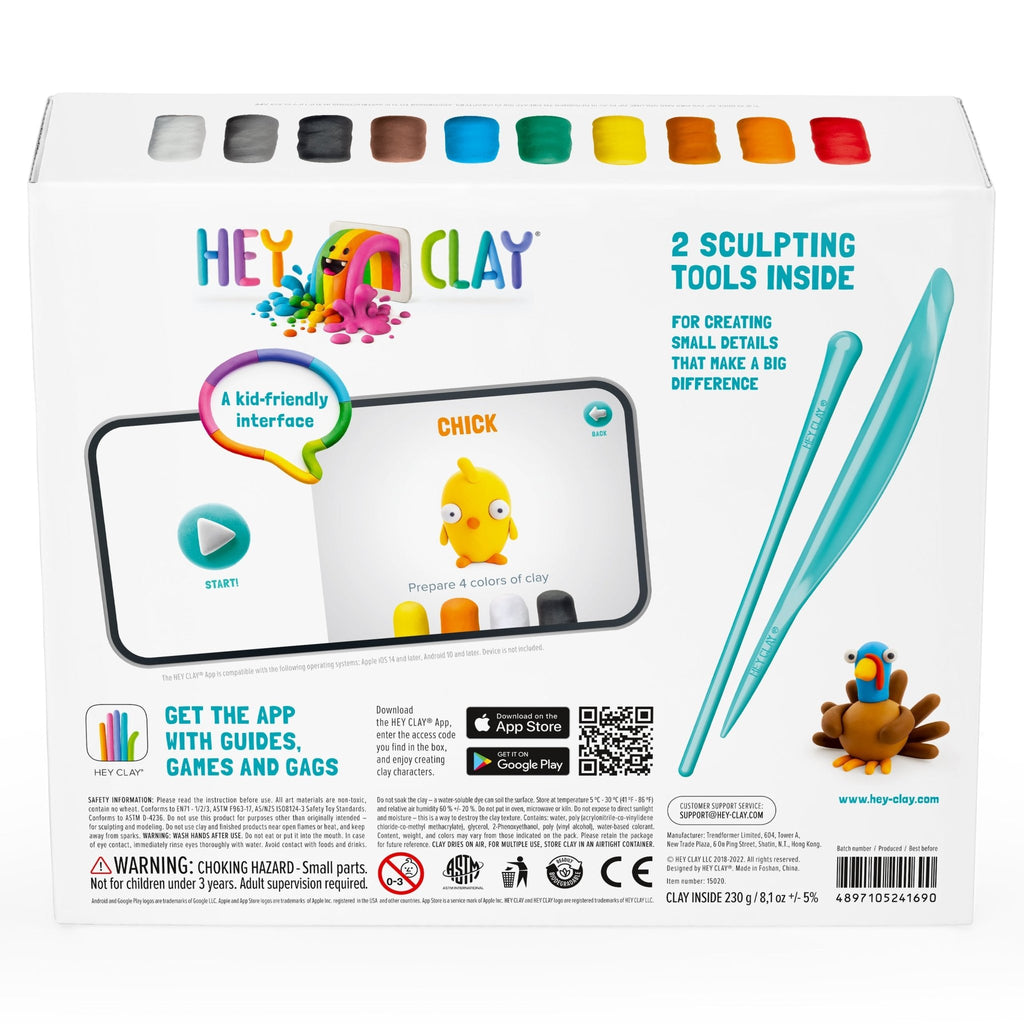 Hey Clay boetseerset Farm Birds - 15 potjes - Boetseren Hey Clay - In den Olifant