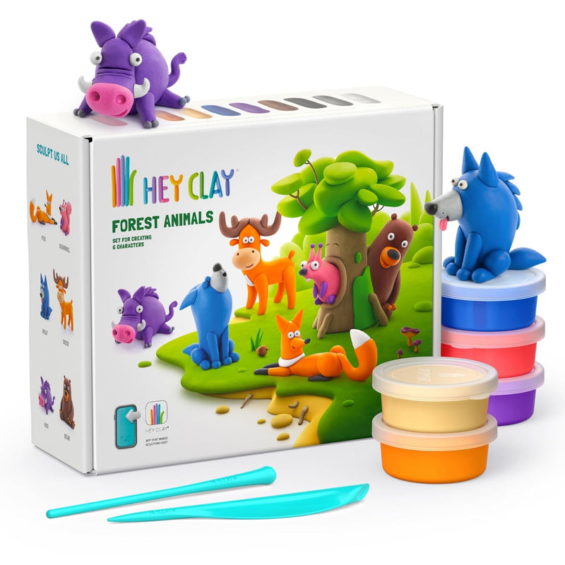 Hey Clay boetseerset Forest Animals - 15 potjes - Boetseren Hey Clay - In den Olifant